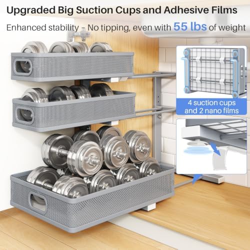 Under Sink Organizer, 3-Tier Thickened Metal Pull out Cabinet Organizer Shelf, Height Adjustable Slide out Storage Drawer Rack for Kitchen Bathroom Pantry Laundry Home Organization, 2-Pack, Grey - Image 7
