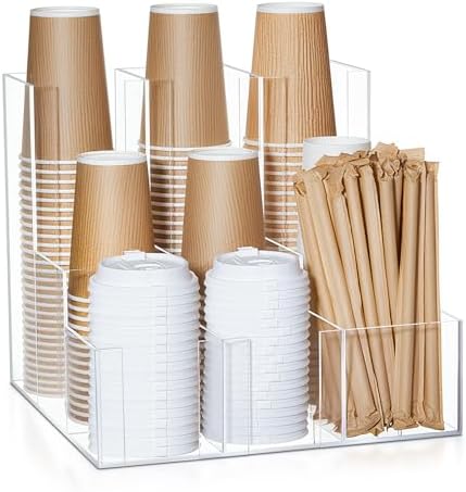 CroBlissful 9 Compartment Acrylic Vertical Coffee Cup and Lid Dispenser by CroBlissful