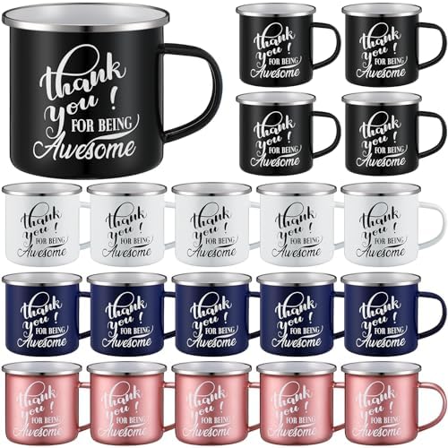 Sliner 20 Pcs Thank You Gifts 12oz Enamel Coffee Mugs Bulk with Handle, Thank You for Being Awesome Cups Employee Appreciation Gift for Teacher Coworker Friend(Black, White, Blue, Rose Gold) by Sliner