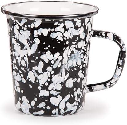 Golden Rabbit Enamelware Latte Coffee or Tea Mugs, 16 ounce, Black Swirl, Set of 4 - Image 2