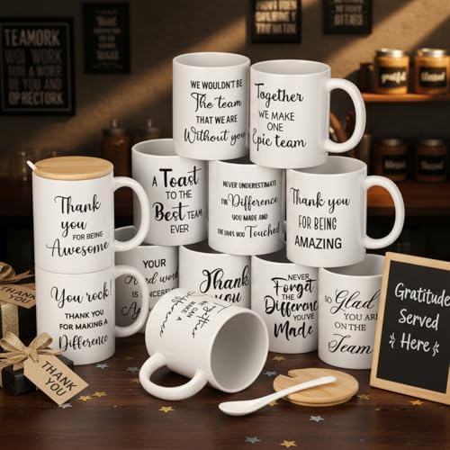 12 Pcs Thank You Coffee Mugs 12oz Ceramic Cups with Lid Spoon - Image 3
