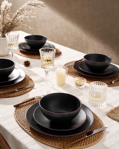 Famiware Venus Stoneware Dinnerware Sets with Pasta Bowls, Dishes Set for 4 - Image 2