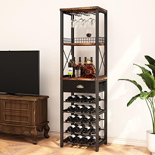Homeiju Wine Rack Freestanding Floor, Bar Cabinet for Liquor and Glasses - Image 2