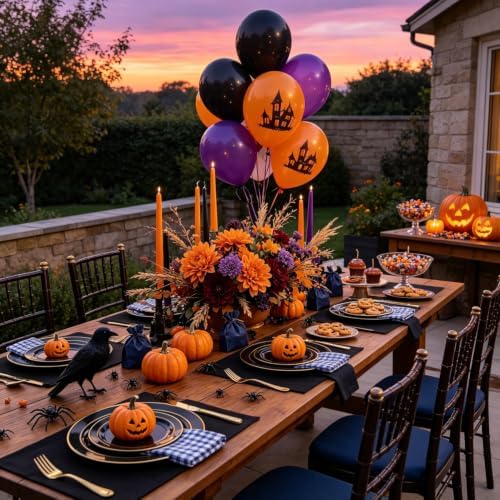 GATHER 350Pcs Black and Gold Plastic Plates for Wedding Party Halloween - Image 4