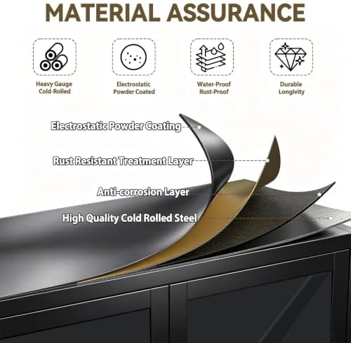 Metal Storage Cabinets with Wheels, Steel Tool Cabinets Lock Door and 4 Adjustable Shelves for Home Office, Garage, Kitchen (Black, 70.9" H) - Image 5