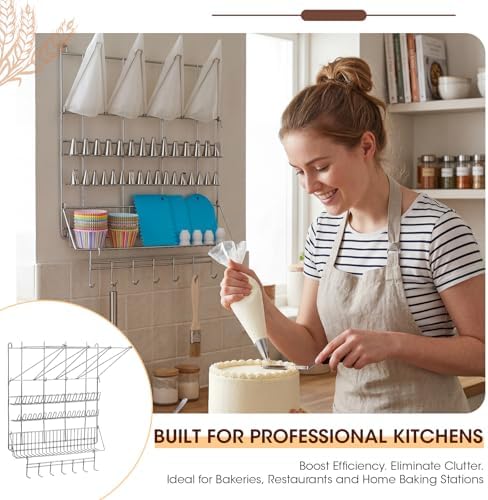 Gisafai Piping Bag Organizer Rack, Wall-Mounted Stainless Steel, 20 x 24'' - Image 5