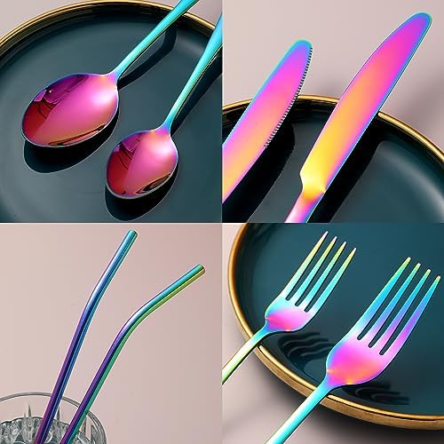 84 Pieces Mirror Rainbow Silverware Service for 12 Flatware Set Stainless Steel Utensils Cutlery Set Dishwasher Safe - Image 2