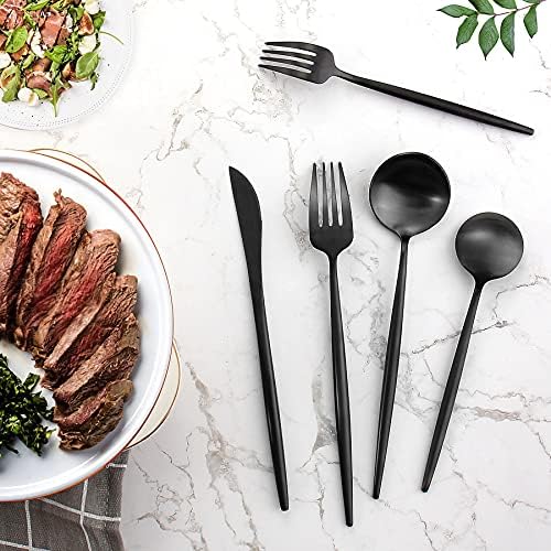 Matte Black Silverware Set for 4, IBIILII JEFF 20 Pieces Stainless Steel Flatware Set，Kitchen Utensil Set, Tableware Cutlery Set, Knife Spoons And Forks Set, Satin Finished Polished & Dishwasher Safe - Image 5