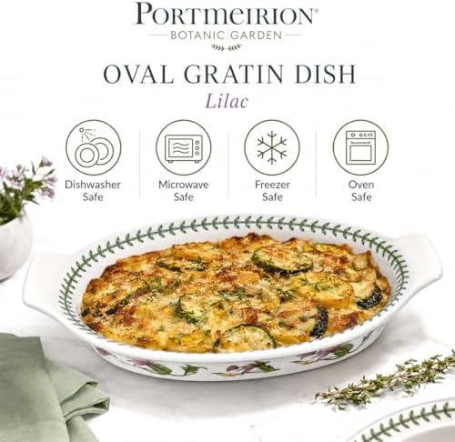 Portmeirion Botanic Garden 12.5" Oval Gratin Dish, Lilac Motif - Durable Porcelain, Oven to Table Serveware, Dishwasher Safe - Functional Bakeware & Roaster - Image 4