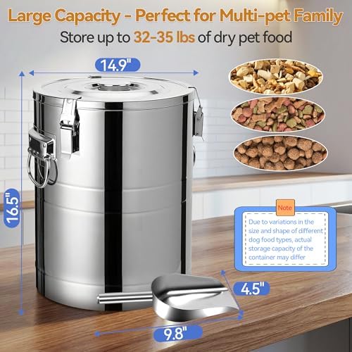 Newget 35 lb Stainless Steel Dog Food Storage Container with Scoop - Image 2