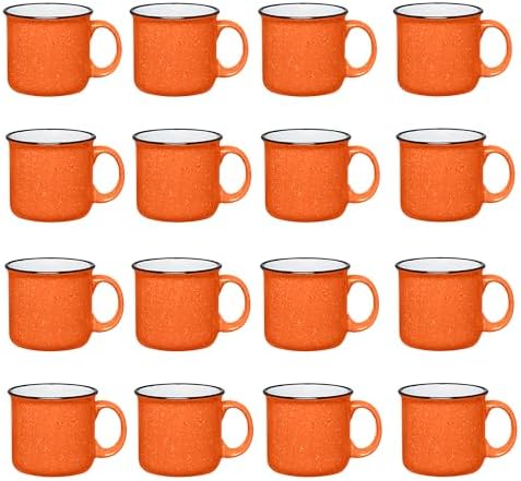Set of 16 Ceramic Campfire Mugs – 15 Oz, Orange – Coffee & Tea Cups for Home, Work, Travel, Camping – Customizable, Great for DIY, Events, Companies by GiftsbyDesign