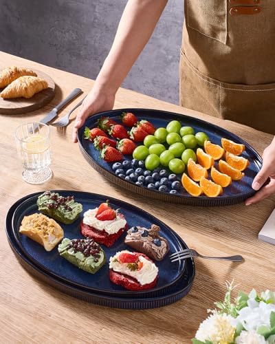 famiware Large Serving Platters Set of 3 Sizes - Oval, Nebulas Blue - Image 6