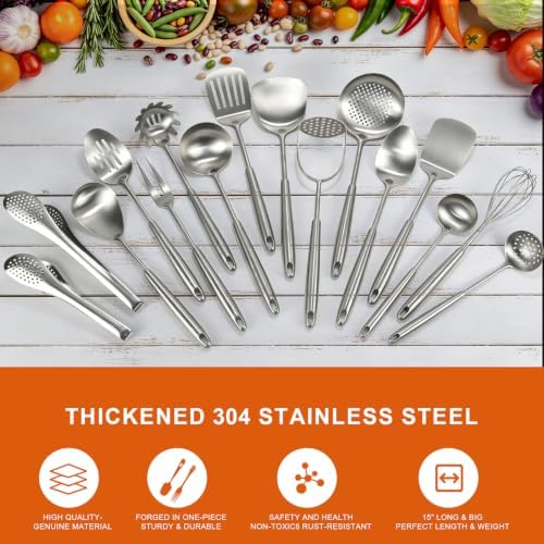 16Pcs 18/10 Stainless Steel Cooking Utensil Set Large Metal Kitchen Utensil - Image 5
