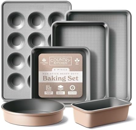 Country Kitchen Nonstick Stackable Bakeware Set - Durable, Easy Release Baking Set, Taupe, 6 Pcs by CountryKitchen