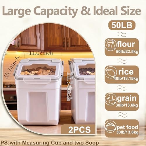 RUIAN 2Pcs Large Flour Storage Container 50Lb Rice Storage Containers,Grey - Image 2