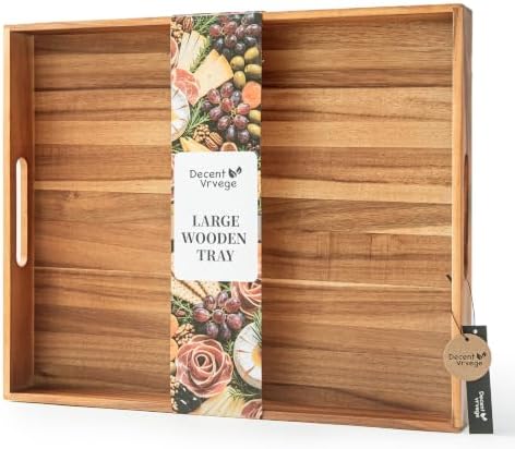 Wood Serving Tray with Handle, 22 x 18 Inch, Rectangle by DecentVrvege