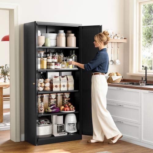 71"Tall Metal Storage Cabinet Kitchen Pantry Cabinet Black Kitchen Cabinet - Image 4