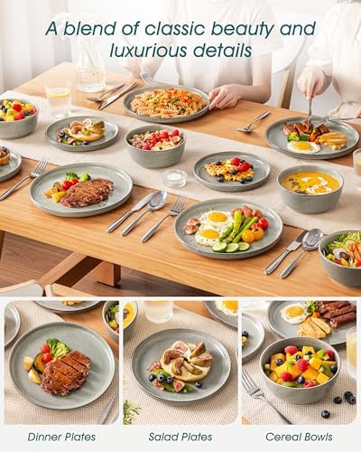 vancasso ANYA 18 Pieces Plates and Bowls Set, Stone Grey Dinnerware Sets, Reactive Glaze Dishes Set for 6, Ceramic Dishware Sets Kitchen Dinner Set, Microwave & Dishwasher Safe - Image 6