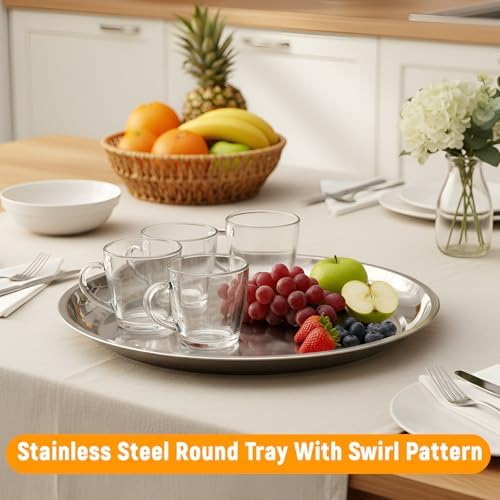 8 Pack Stainless Steel Round Silver Serving Tray Bulk, 16 Inch - Image 5