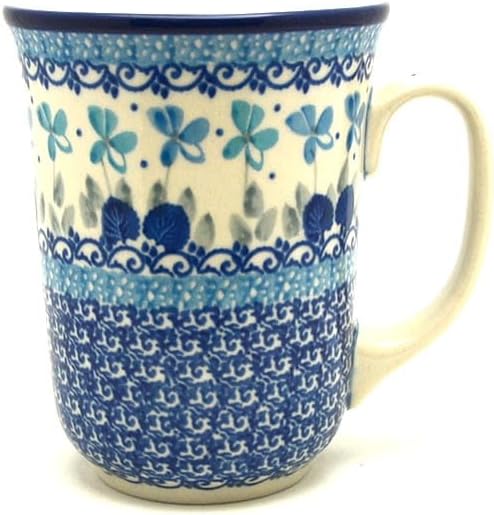 Polish Pottery Mug - 16 oz. Bistro - Blue Orchids by Polish+Pottery+Gallery