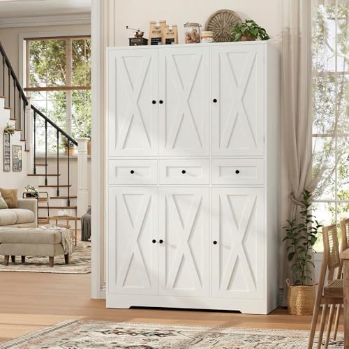 HOSTACK 67"H Farmhouse Kitchen Pantry Storage Cabinet with 3 Drawers, White - Image 4
