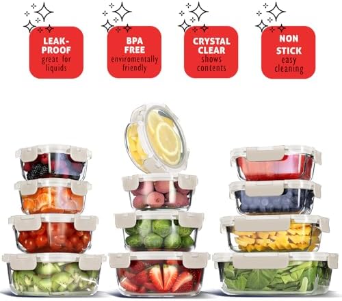 EATEX 48pc Glass Storage Containers with Lids, 24 Glass Food Storage Containers with 24 Airtight Lids for Pantry & Kitchen, Meal Prep Containers for Lunch, Oven Freezer Microwave & Dishwasher Safe - Image 7