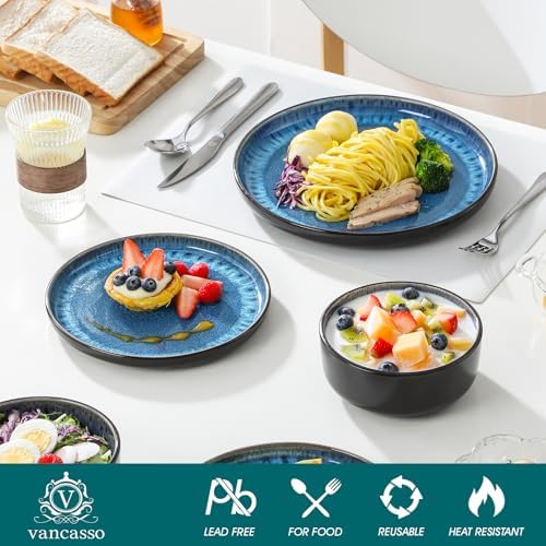 vancasso PLAYA Plates and Bowls Sets, 24 Pieces Blue Dinnerware Sets for Kitchen, Reactive Glaze Dishes Set for 8, Dishwasher and Microwave Safe - Image 3