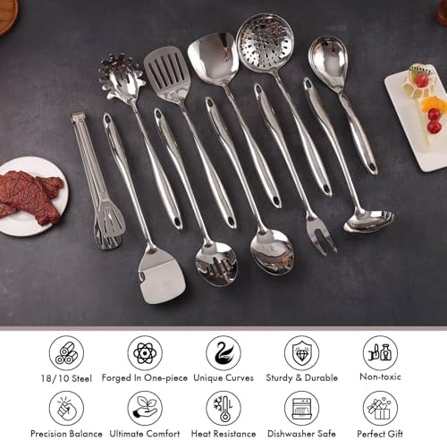 18/10 Stainless Steel Kitchen Utensils Set with Holder for Countertop - Image 3