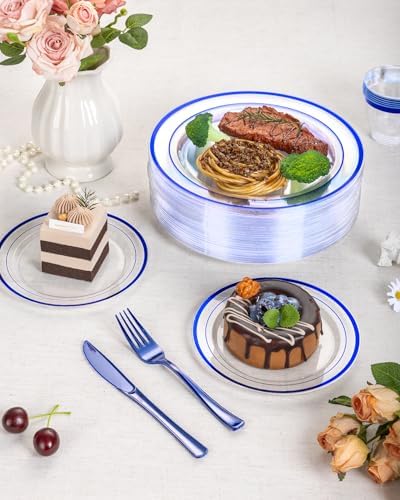 Goodluck 175 Pcs Clear Blue Disposable Plastic Plates Party Supplies - Image 4