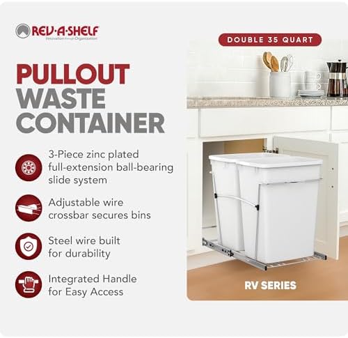 Rev-A-Shelf Double Pullout Garbage Trash Cans for Kitchen Cabinets, 35 Qt - Image 2