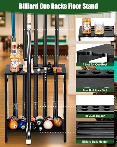 EXTCCT Pool Stick Holder Floor Stand, Solid Wood for 10 Cues, Black - Image 4