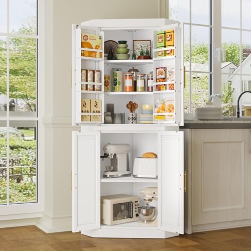 GAIOUS 63" Metal Corner Kitchen Pantry Cabinet, Kitchen Food Cabinets White by GAIOUS