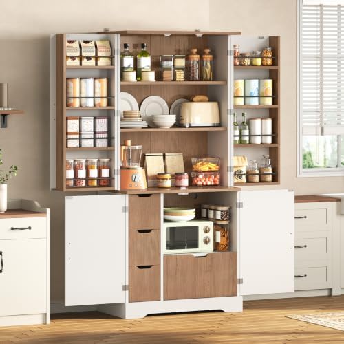 Itaar 70.9" Kitchen Pantry Cabinet,6 Door Shelves and 4 Drawers, White by Itaar
