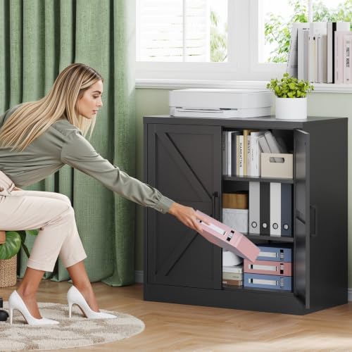 Letaya 36" Metal Storage Cabinet,BlackSmall Kitchen Pantry,Office Credenza - Image 2