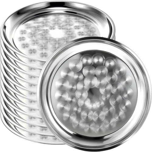 20 Pack Stainless Steel Round Silver Serving Tray Bulk, 14 Inch by Acellegic