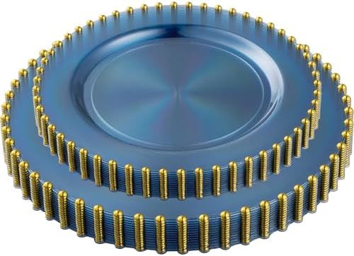 PLASTICPRO 32 Piece Combo Plastic Dinner Plates Disposable Plastic Fancy Heavy Duty Party Dishes 7 inch and 10 inch, Translucent Blue and Gold Beaded - Image 7