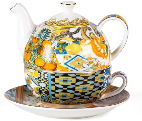 KAMMAK Tea for One Set, Ceramic Teapot, Bone China Tea Set, Cup and Saucer by KAMMAK