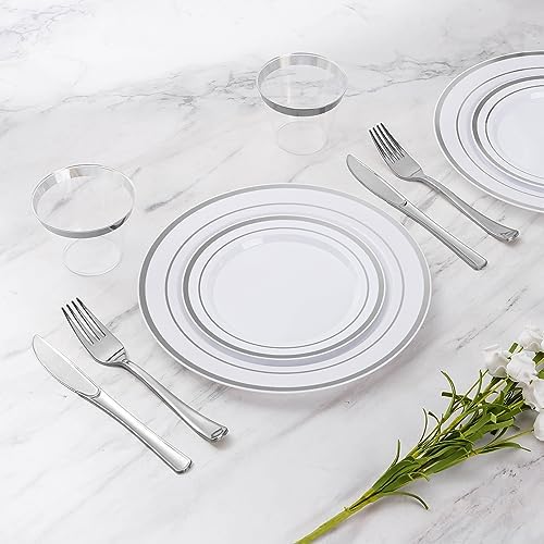 300 Pieces Silver Disposable Dinnerware Set for 50 Guests - Image 4