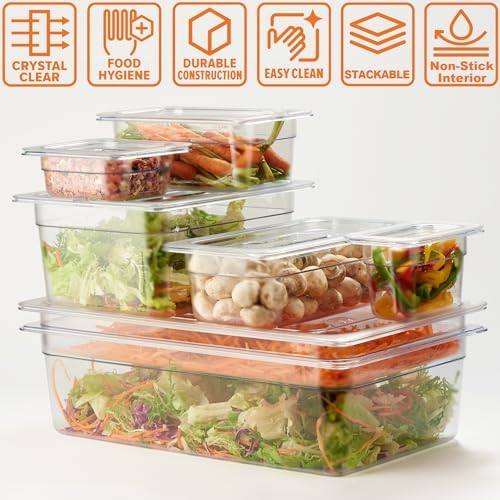 CURTA 6-Pack 1/3 Size 4" Deep NSF Polycarbonate Food Pans | Dishwasher & Freezer Safe Clear Container for Prep Tables, Buffet, Salad Bar, Commercial & Home Kitchen - Image 6