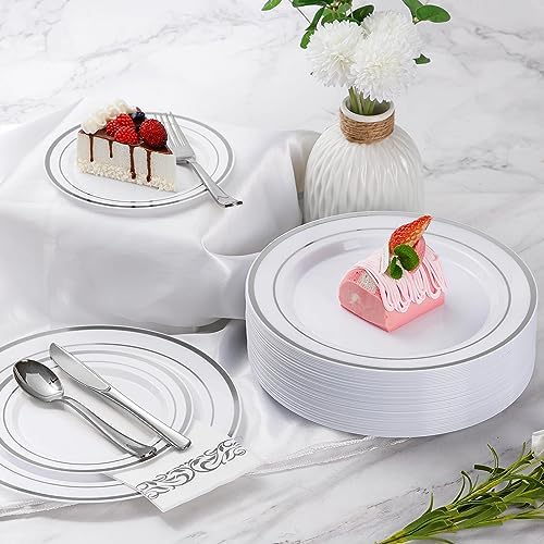 Goodluck 700 Pcs Silver Dinnerware Set for 100 Guests, Disposable Plate Set - Image 5