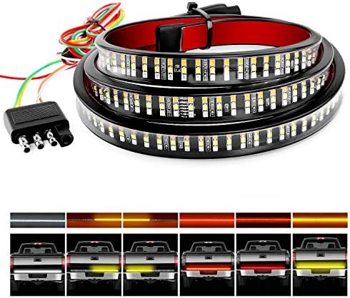 Nilight TR-04 Truck Tailgate Bar 60" Triple Row 504 LED Strip with Red Brake White Reverse Sequential Amber Turning Signals Strobe Lights，2 Years Warranty by Nilight