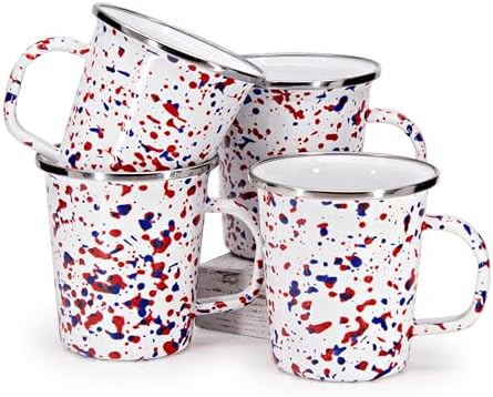 Golden Rabbit Enamelware Latte Coffee or Tea Mugs, 16 ounce, Americana, Set of 4 by GoldenRabbitEnamelware