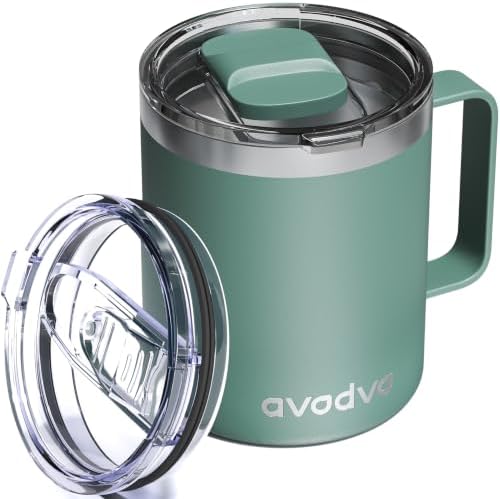 12oz Insulated Coffee Mug with 2 Lids & Handle, Stainless Steel Cup by avodvo