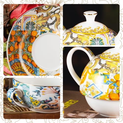 KAMMAK Tea for One Set, Ceramic Teapot, Bone China Tea Set, Cup and Saucer - Image 3