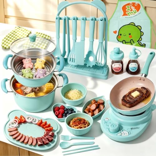 Cicicooie Kids Cooking Sets Real Easy Montessori Kitchen Safe Tools Making for Beginner Cooking Educational (Green) by Cicicooie