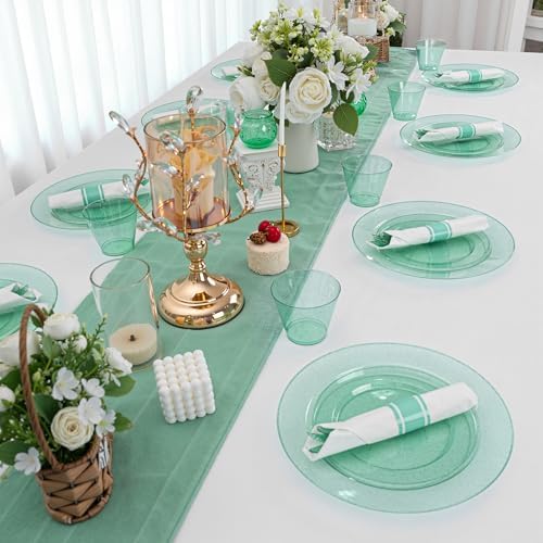 DaYammi 210PCS Green Glitter Plastic Dinnerware Set for 30 Guests - Image 5