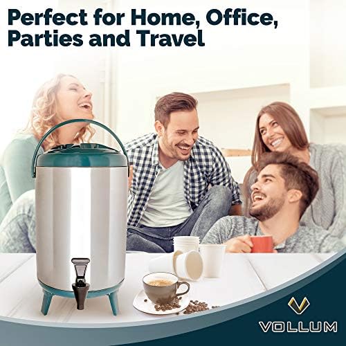 Vollum Stainless Steel Insulated Beverage Dispenser – Insulated Thermal Hot and Cold Coffee Carafe – 8 Liter Drink Dispenser with Spigot for Hot Water, Tea & Coffee, Cold Milk, Juice & More TEAL - Image 6