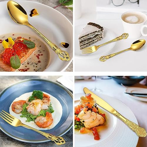 Gold Silverware Set for 2, MIKIWAY 10 Pieces Stainless Steel Flatware Set, Cutlery Tableware Set, Kitchen Utensils Set Include Spoons And Forks Set, Mirror Polished, Dishwasher Safe - Image 3