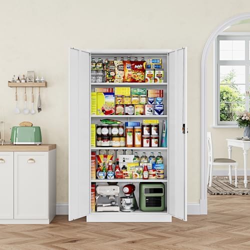Letaya Metal Garage Storage Cabinets with Lock Door and Adjustable Shelves, Steel Tool Cabinets for Home,Office,Warehouse Organisieren (White, 71" H) - Image 5