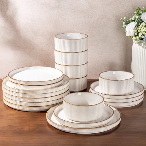 GBHOME Stoneware Dinnerware Sets for 6, 18-Piece Plates and Bowls Set by GBhome